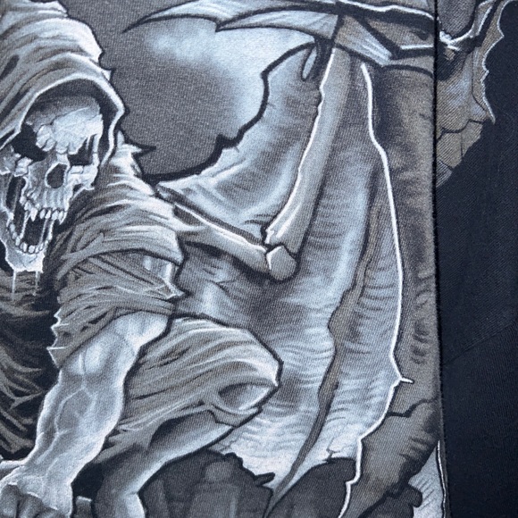 Vintage 2007 Gravestone Reaper Black & White Graphic All Over T Shirt Men’s 2X - Picture 10 of 12